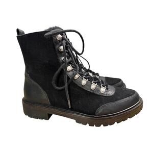 ****Lucky Brand Iliana Black Lace-Up Fur Lined Wedge  Ankle Booties 6.5